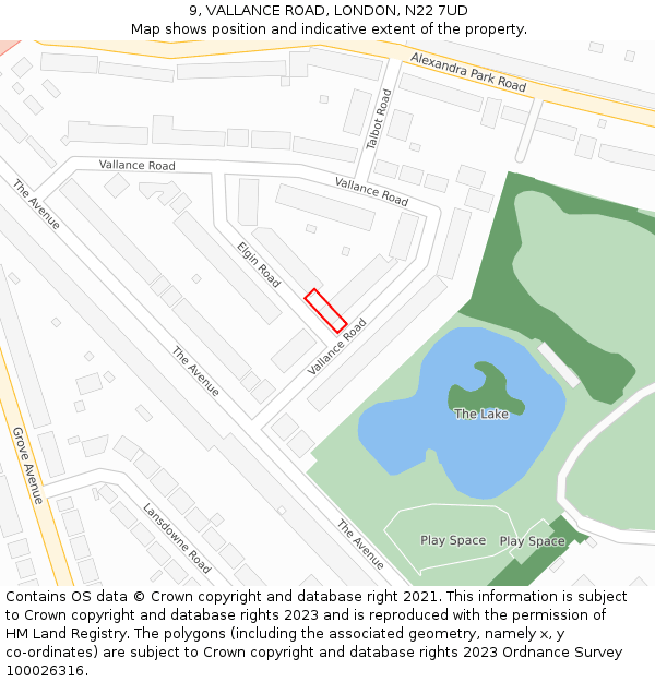 9, VALLANCE ROAD, LONDON, N22 7UD: Location map and indicative extent of plot