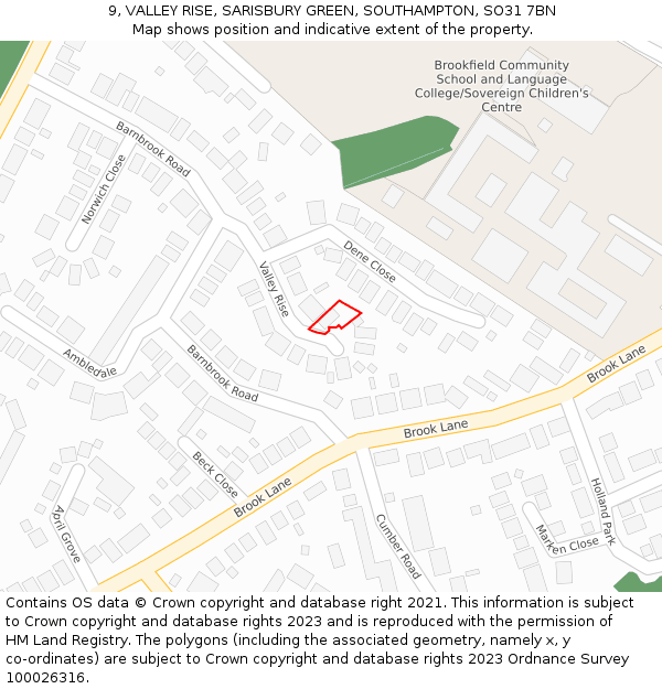 9, VALLEY RISE, SARISBURY GREEN, SOUTHAMPTON, SO31 7BN: Location map and indicative extent of plot