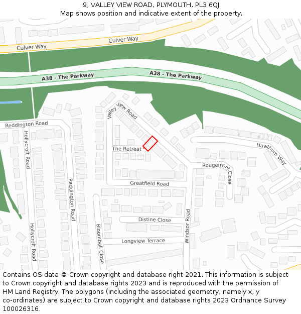 9, VALLEY VIEW ROAD, PLYMOUTH, PL3 6QJ: Location map and indicative extent of plot