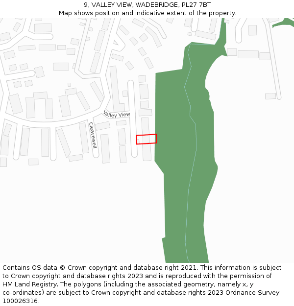 9, VALLEY VIEW, WADEBRIDGE, PL27 7BT: Location map and indicative extent of plot