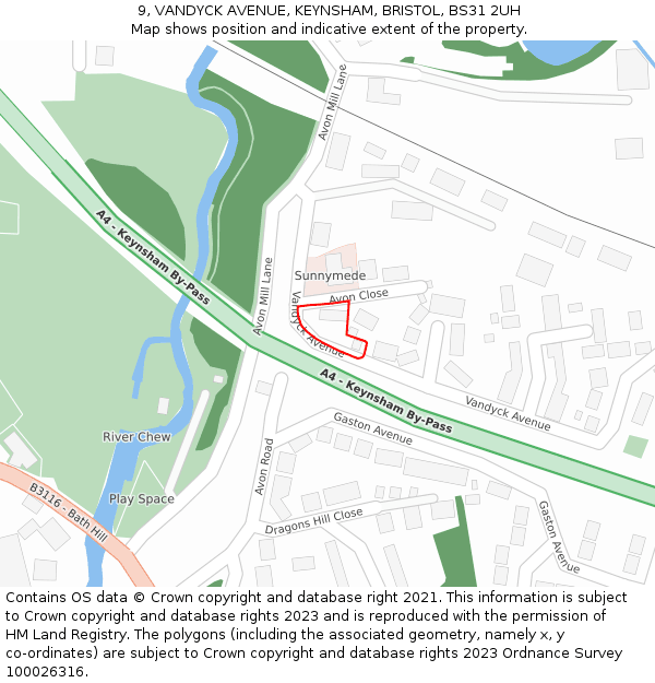 9, VANDYCK AVENUE, KEYNSHAM, BRISTOL, BS31 2UH: Location map and indicative extent of plot