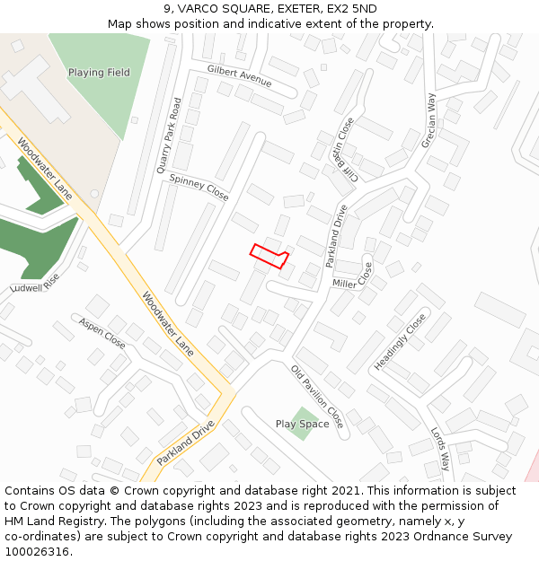 9, VARCO SQUARE, EXETER, EX2 5ND: Location map and indicative extent of plot