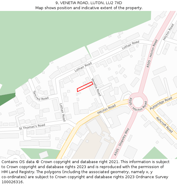 9, VENETIA ROAD, LUTON, LU2 7XD: Location map and indicative extent of plot