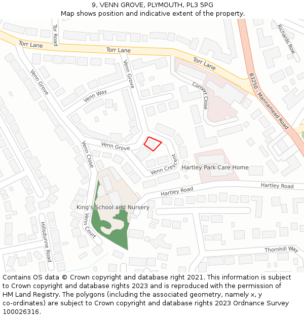 9, VENN GROVE, PLYMOUTH, PL3 5PG: Location map and indicative extent of plot