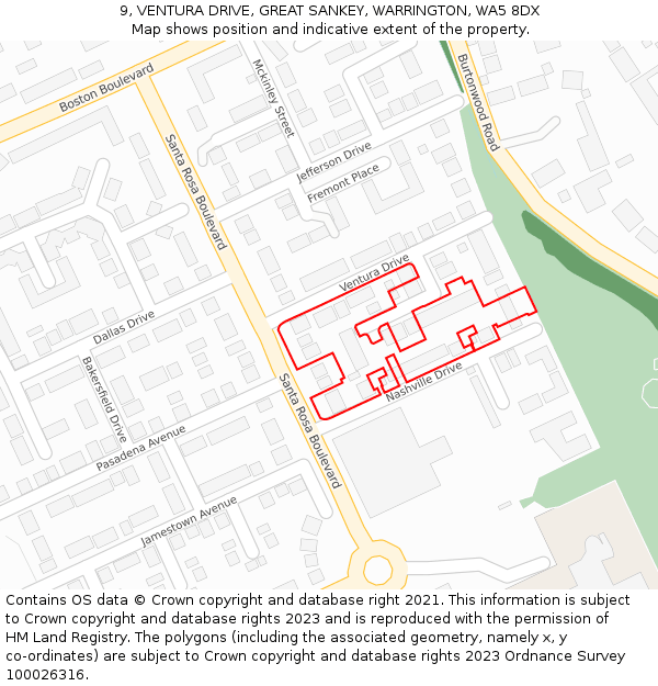 9, VENTURA DRIVE, GREAT SANKEY, WARRINGTON, WA5 8DX: Location map and indicative extent of plot