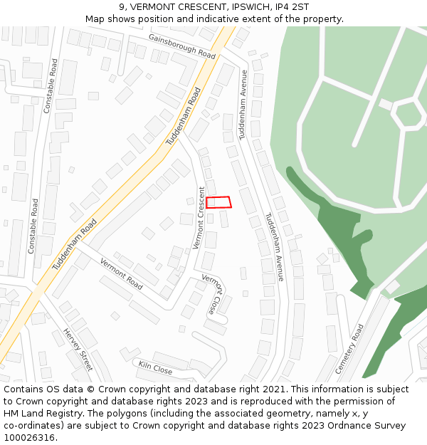 9, VERMONT CRESCENT, IPSWICH, IP4 2ST: Location map and indicative extent of plot