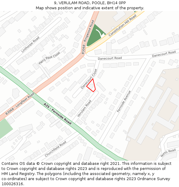 9, VERULAM ROAD, POOLE, BH14 0PP: Location map and indicative extent of plot