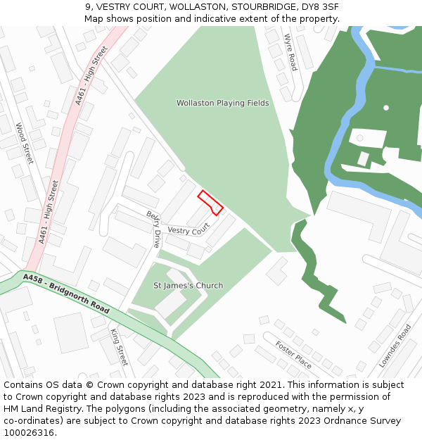 9, VESTRY COURT, WOLLASTON, STOURBRIDGE, DY8 3SF: Location map and indicative extent of plot