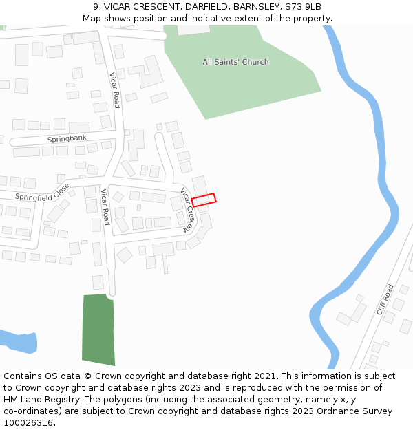 9, VICAR CRESCENT, DARFIELD, BARNSLEY, S73 9LB: Location map and indicative extent of plot