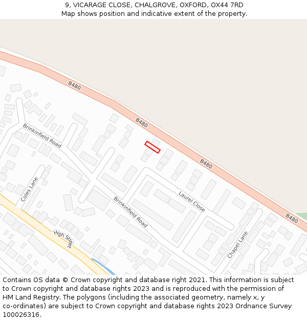 9, VICARAGE CLOSE, CHALGROVE, OXFORD, OX44 7RD: Location map and indicative extent of plot