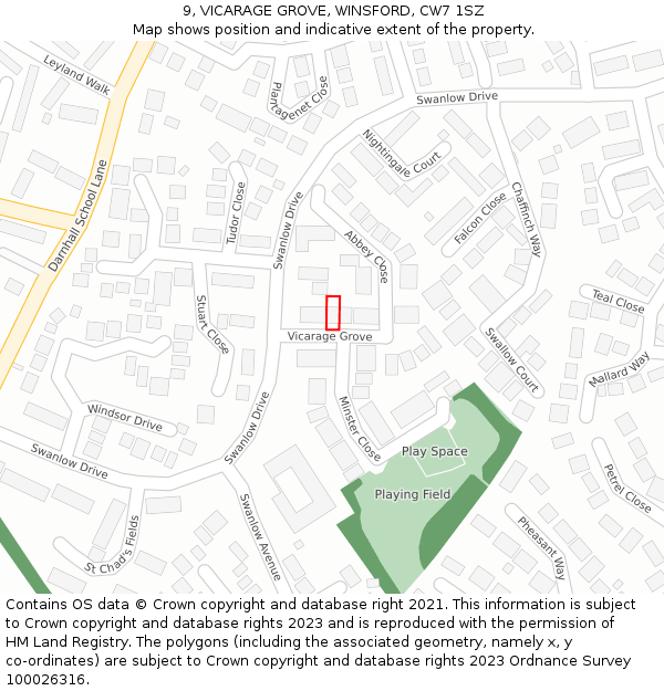 9, VICARAGE GROVE, WINSFORD, CW7 1SZ: Location map and indicative extent of plot