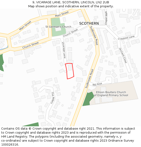 9, VICARAGE LANE, SCOTHERN, LINCOLN, LN2 2UB: Location map and indicative extent of plot