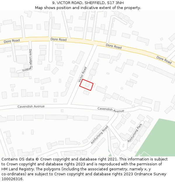 9, VICTOR ROAD, SHEFFIELD, S17 3NH: Location map and indicative extent of plot