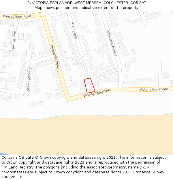 9, VICTORIA ESPLANADE, WEST MERSEA, COLCHESTER, CO5 8AT: Location map and indicative extent of plot