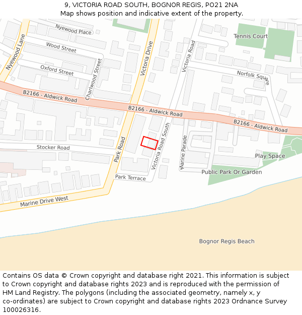 9, VICTORIA ROAD SOUTH, BOGNOR REGIS, PO21 2NA: Location map and indicative extent of plot