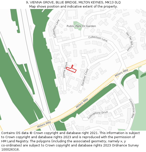 9, VIENNA GROVE, BLUE BRIDGE, MILTON KEYNES, MK13 0LQ: Location map and indicative extent of plot