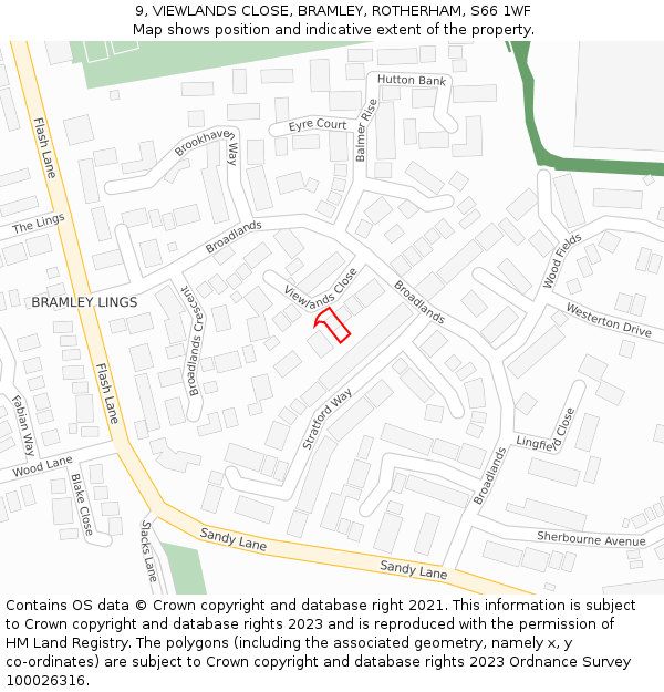 9, VIEWLANDS CLOSE, BRAMLEY, ROTHERHAM, S66 1WF: Location map and indicative extent of plot