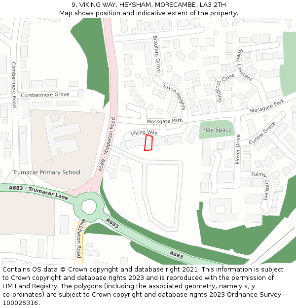 9, VIKING WAY, HEYSHAM, MORECAMBE, LA3 2TH: Location map and indicative extent of plot