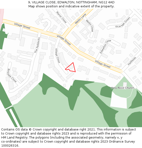 9, VILLAGE CLOSE, EDWALTON, NOTTINGHAM, NG12 4AD: Location map and indicative extent of plot