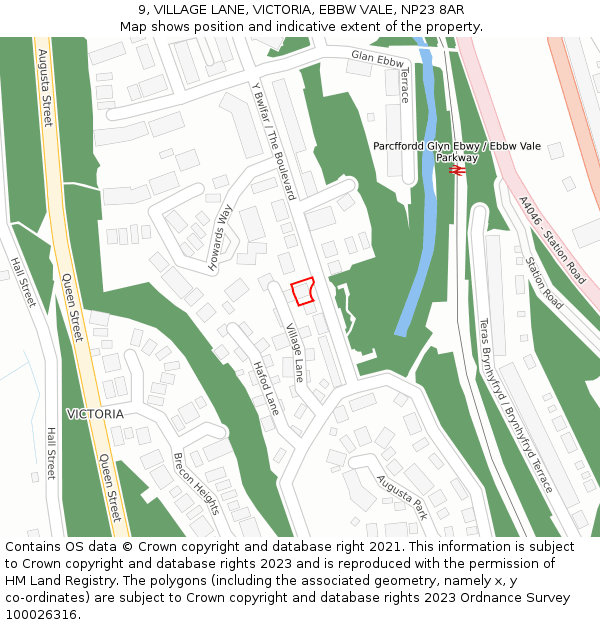 9, VILLAGE LANE, VICTORIA, EBBW VALE, NP23 8AR: Location map and indicative extent of plot