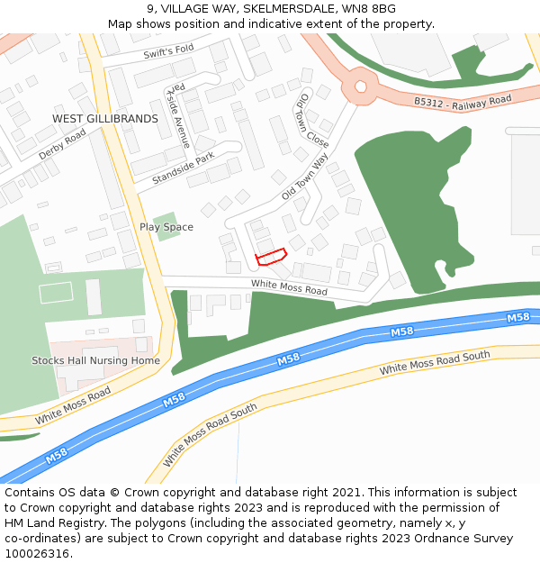 9, VILLAGE WAY, SKELMERSDALE, WN8 8BG: Location map and indicative extent of plot