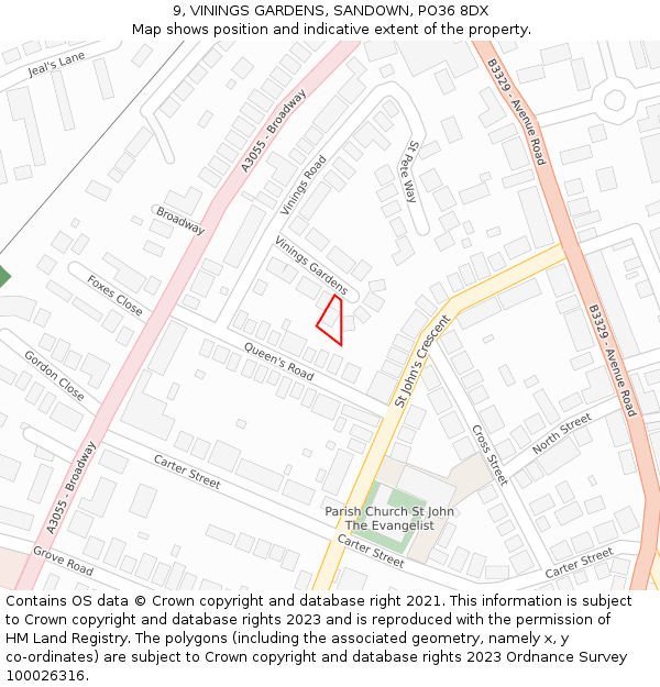 9, VININGS GARDENS, SANDOWN, PO36 8DX: Location map and indicative extent of plot