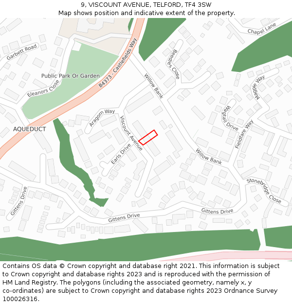 9, VISCOUNT AVENUE, TELFORD, TF4 3SW: Location map and indicative extent of plot