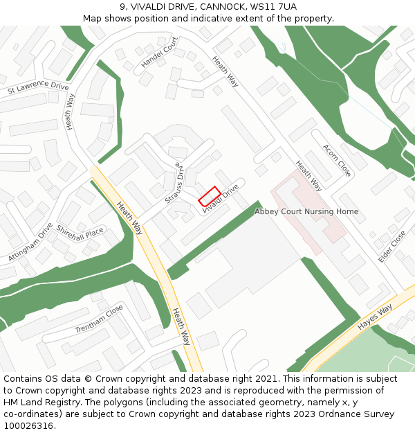 9, VIVALDI DRIVE, CANNOCK, WS11 7UA: Location map and indicative extent of plot