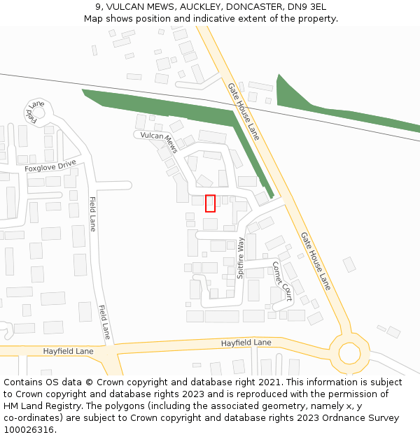 9, VULCAN MEWS, AUCKLEY, DONCASTER, DN9 3EL: Location map and indicative extent of plot