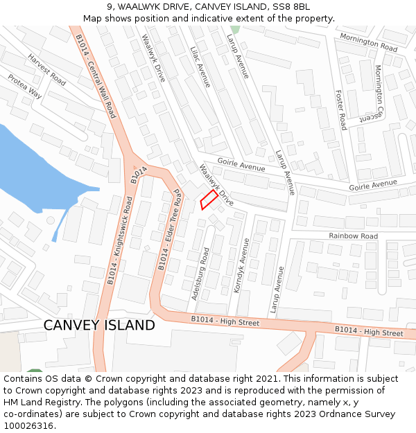 9, WAALWYK DRIVE, CANVEY ISLAND, SS8 8BL: Location map and indicative extent of plot