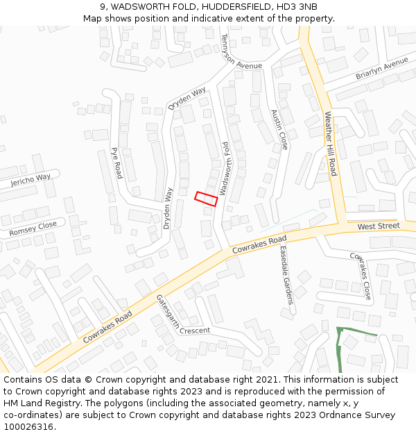 9, WADSWORTH FOLD, HUDDERSFIELD, HD3 3NB: Location map and indicative extent of plot