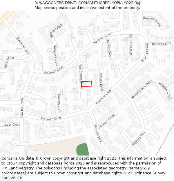 9, WAGGONERS DRIVE, COPMANTHORPE, YORK, YO23 3XJ: Location map and indicative extent of plot