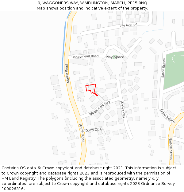 9, WAGGONERS WAY, WIMBLINGTON, MARCH, PE15 0NQ: Location map and indicative extent of plot
