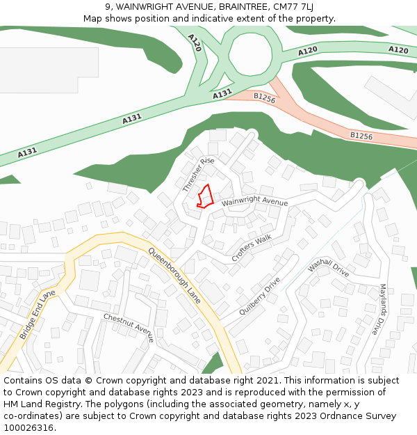 9, WAINWRIGHT AVENUE, BRAINTREE, CM77 7LJ: Location map and indicative extent of plot