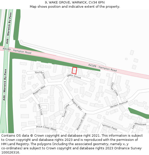 9, WAKE GROVE, WARWICK, CV34 6PN: Location map and indicative extent of plot