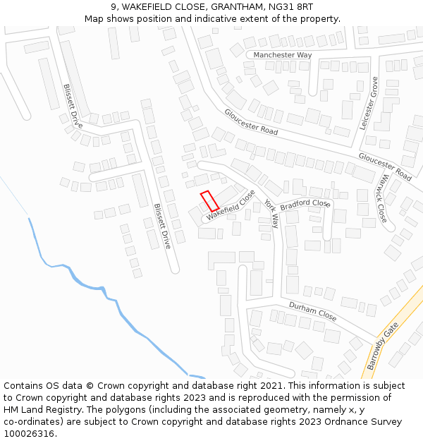 9, WAKEFIELD CLOSE, GRANTHAM, NG31 8RT: Location map and indicative extent of plot