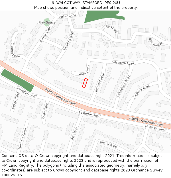 9, WALCOT WAY, STAMFORD, PE9 2XU: Location map and indicative extent of plot