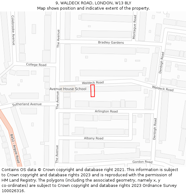 9, WALDECK ROAD, LONDON, W13 8LY: Location map and indicative extent of plot