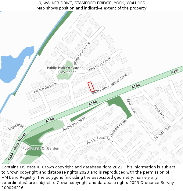 9, WALKER DRIVE, STAMFORD BRIDGE, YORK, YO41 1FS: Location map and indicative extent of plot