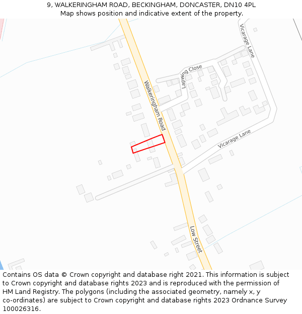 9, WALKERINGHAM ROAD, BECKINGHAM, DONCASTER, DN10 4PL: Location map and indicative extent of plot