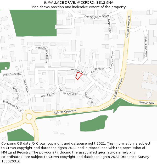 9, WALLACE DRIVE, WICKFORD, SS12 9NA: Location map and indicative extent of plot