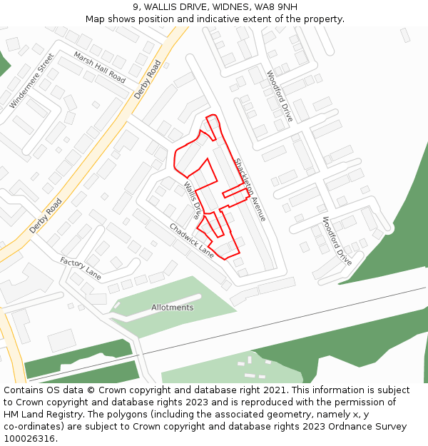 9, WALLIS DRIVE, WIDNES, WA8 9NH: Location map and indicative extent of plot