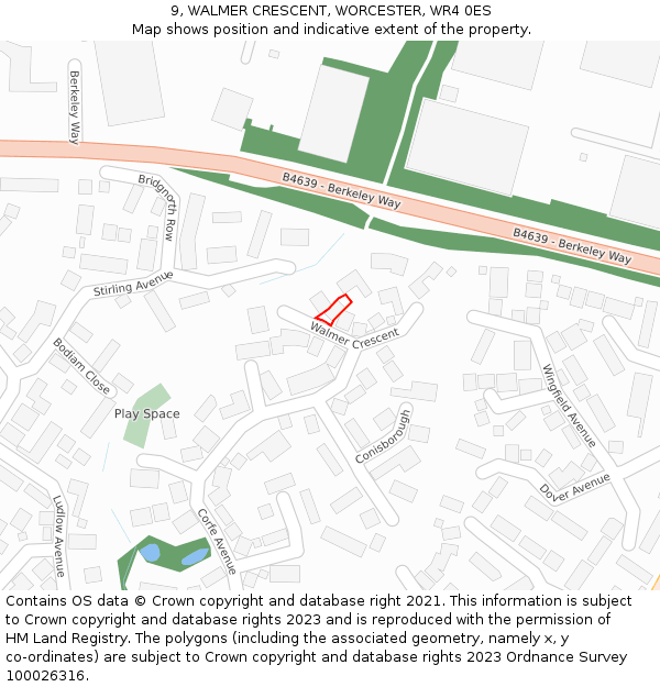 9, WALMER CRESCENT, WORCESTER, WR4 0ES: Location map and indicative extent of plot