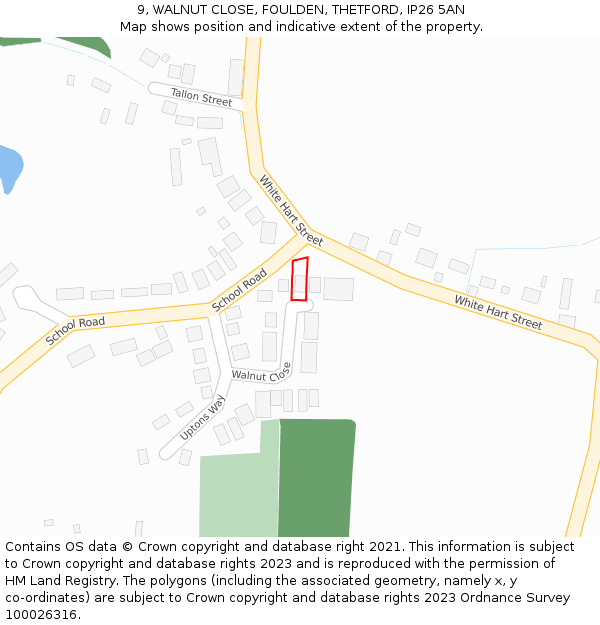 9, WALNUT CLOSE, FOULDEN, THETFORD, IP26 5AN: Location map and indicative extent of plot