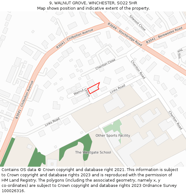 9, WALNUT GROVE, WINCHESTER, SO22 5HR: Location map and indicative extent of plot