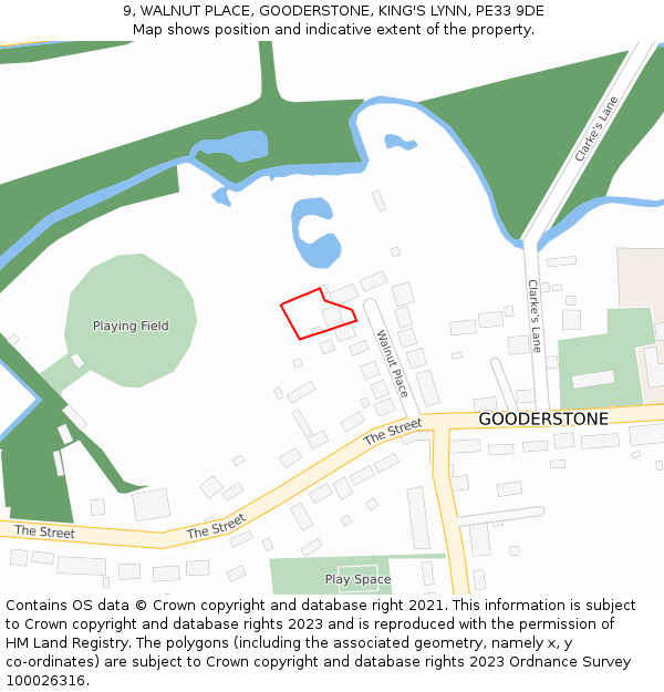 9, WALNUT PLACE, GOODERSTONE, KING'S LYNN, PE33 9DE: Location map and indicative extent of plot