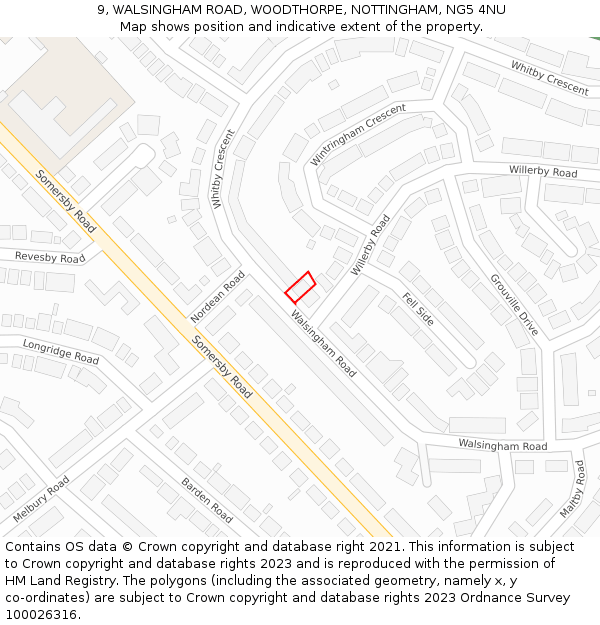 9, WALSINGHAM ROAD, WOODTHORPE, NOTTINGHAM, NG5 4NU: Location map and indicative extent of plot