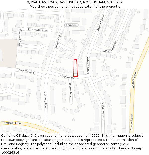 9, WALTHAM ROAD, RAVENSHEAD, NOTTINGHAM, NG15 9FP: Location map and indicative extent of plot