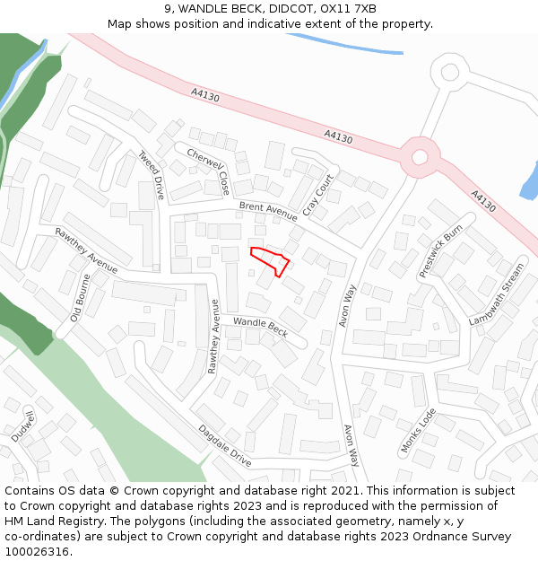 9, WANDLE BECK, DIDCOT, OX11 7XB: Location map and indicative extent of plot