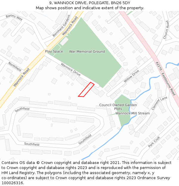9, WANNOCK DRIVE, POLEGATE, BN26 5DY: Location map and indicative extent of plot